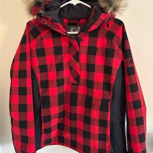 Jack Wolfskin Red and Black Plaid Hooded Jacket